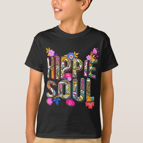 Girls Hippie 60s 70s Colorful Flowers Peace T_Shirt