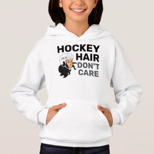 Girls Hockey Hair Dont Care Black Hair Hoodie