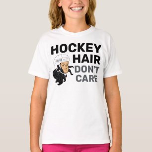 Girls Hockey Hair Don't Care Black Hair T-Shirt