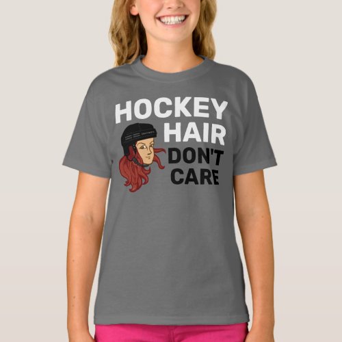 Girls Hockey Hair Dont Care Red Head T_Shirt