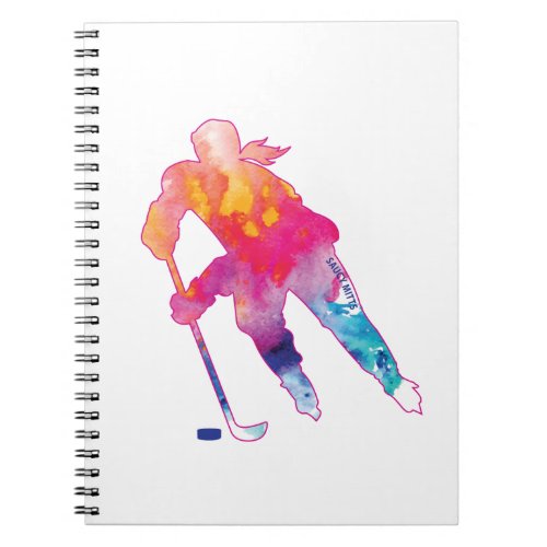 Girls Hockey Player Watercolor Pinks Notebook