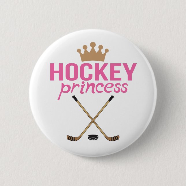 Girls Hockey Princess Pink Sticks Pinback Button (Front)