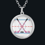 Girls Hockey Rink Center Ice Pink Hockey Sticks Silver Plated Necklace<br><div class="desc">Girls Hockey Rink Center Ice Pink Hockey Sticks necklace</div>