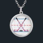 Girls Hockey Rink Center Ice Pink Hockey Sticks Silver Plated Necklace<br><div class="desc">Girls Hockey Rink Center Ice Pink Hockey Sticks necklace</div>