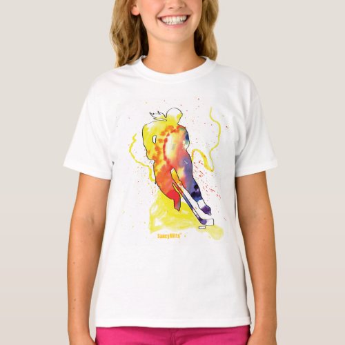 Girls Hockey Watercolor T_Shirt