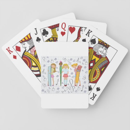 Girls Holding School Supplies Playing Cards