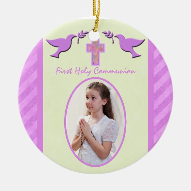 Girl's Holy Communion Photo Ornament Keepsake (Front)