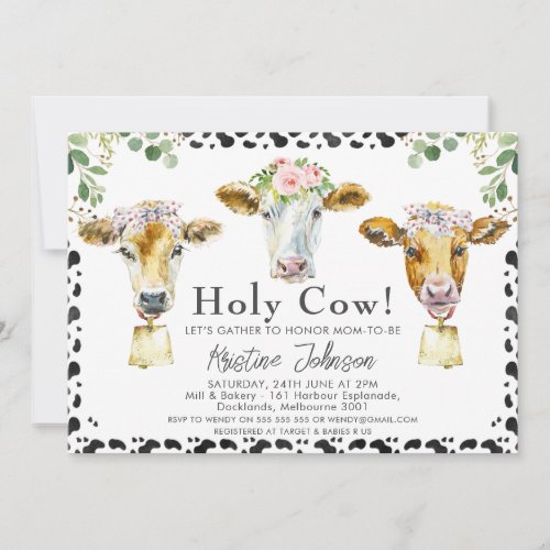 Girls Holy Cow Foliage Baby Shower Invitation