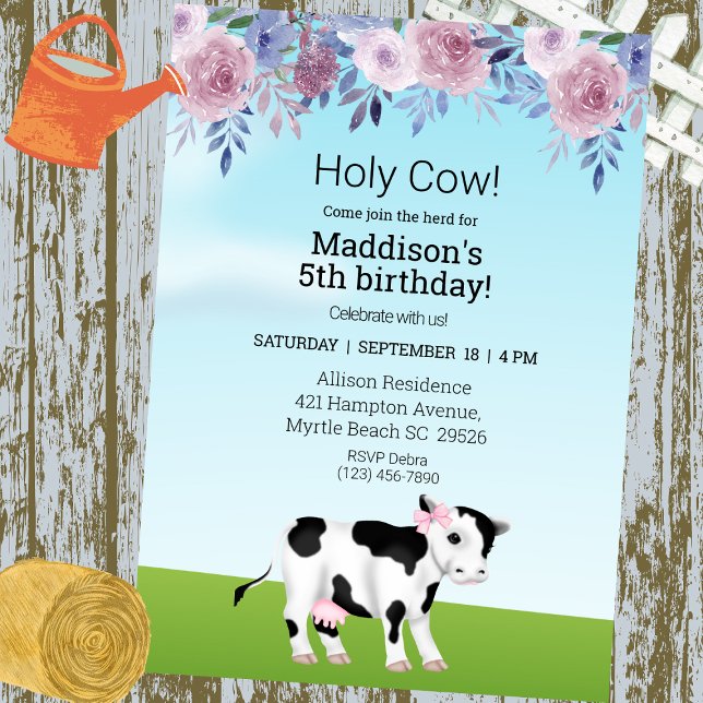 Girls Holy Cow Join the Herd Birthday Party   Invitation (Creator Uploaded)
