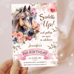 Girls Horse 2nd Birthday Cowgirl Saddle Up! Invitation
