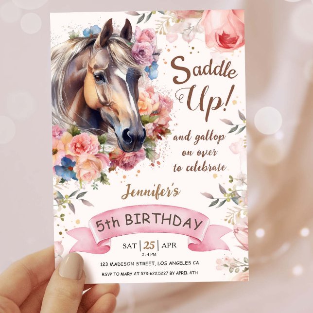 Girls Horse 5th Birthday Cowgirl Saddle Up!   Invitation (Creator Uploaded)