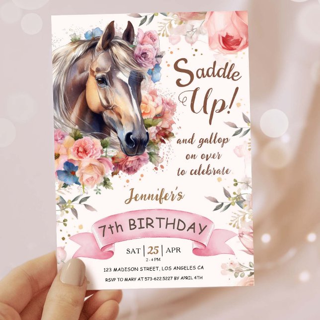 Girls Horse 7th Birthday Cowgirl Saddle Up!   Invitation (Creator Uploaded)
