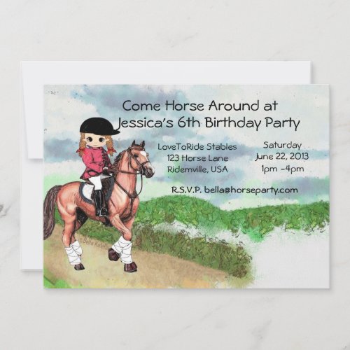 Girl's Horse Birthday Party Custom Invitations