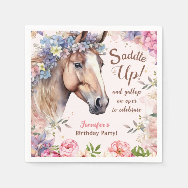 Girls Horse Birthday Party Paper Napkin (Front)