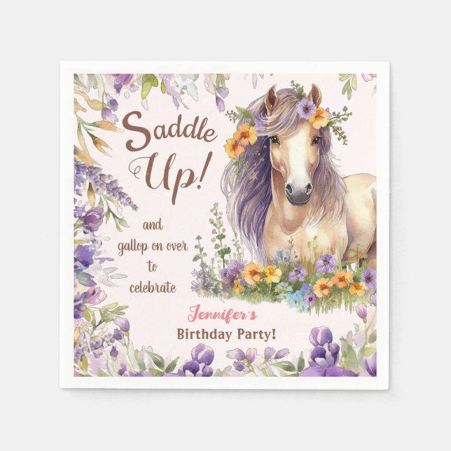 Girls Horse Birthday Party Paper Napkin (Front)
