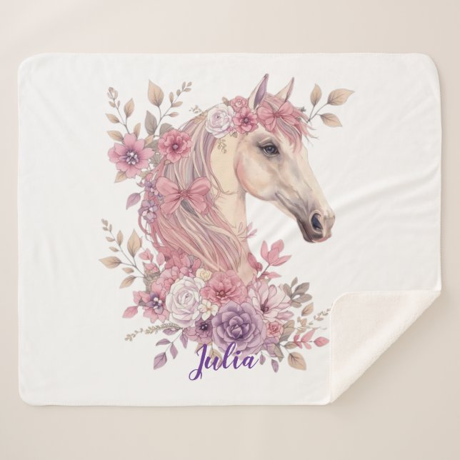 Girls Horse Pastel Sherpa Blanket (Front (Horizontal))