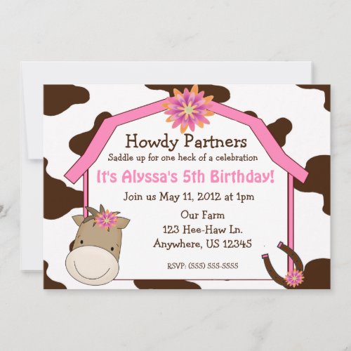 Girls Horse with Barn Birthday Invitation