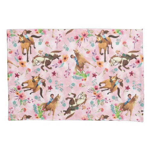 Girls  Horses Pink Watercolor Floral Pattern Pillow Case