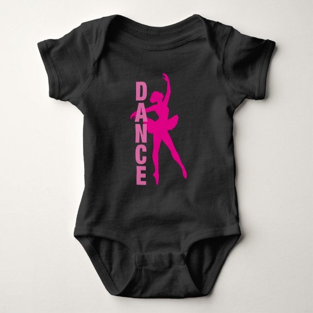 Girls Hot Pink Ballerina Dance Baby Bodysuit (Front)
