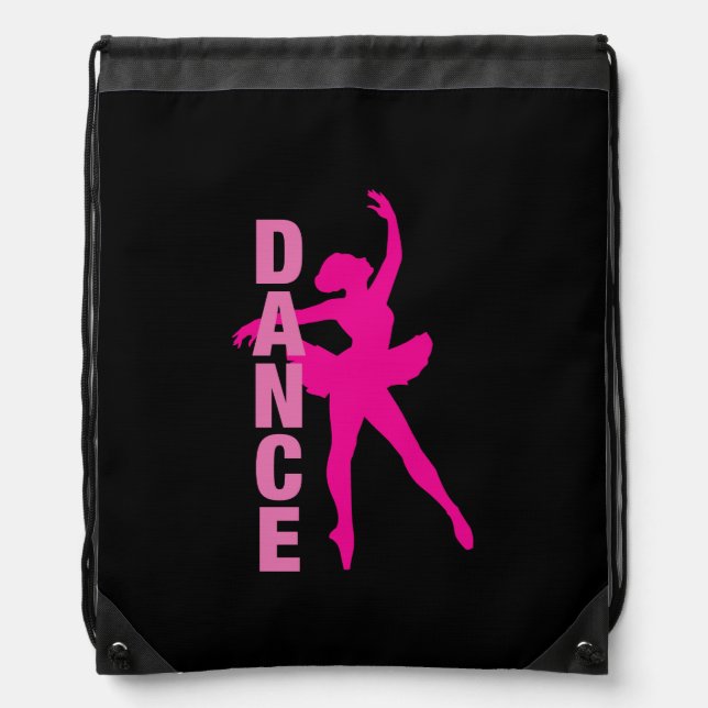 Girls Hot Pink Ballerina Dance Drawstring Bag (Front)