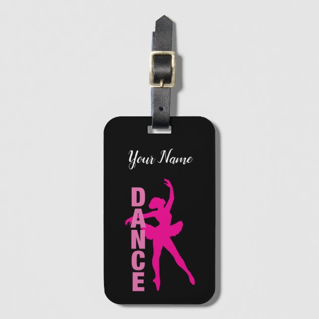 Girls Hot Pink Ballerina Dance Luggage Tag (Front Vertical)