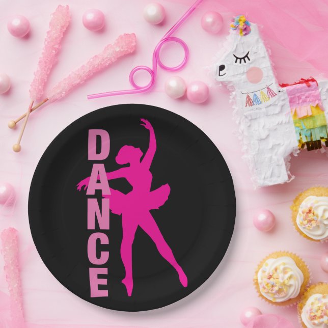 Girls Hot Pink Ballerina Dance Paper Plates (Party)