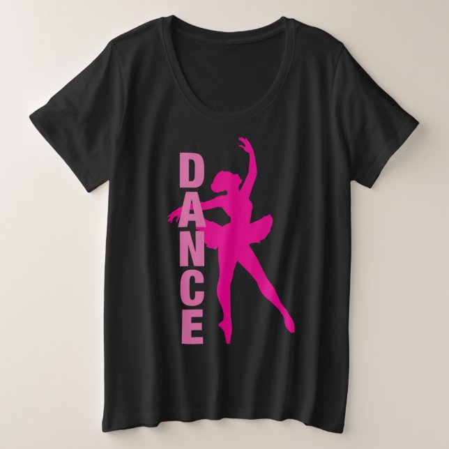 Girls Hot Pink Ballerina Dance Plus Size T-Shirt (Design Front)