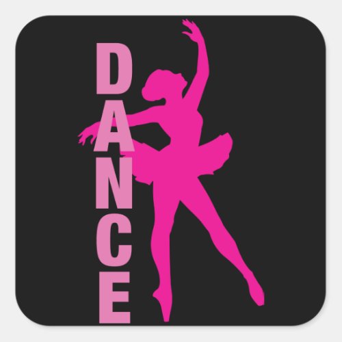 Girls Hot Pink Ballerina Dance Square Sticker