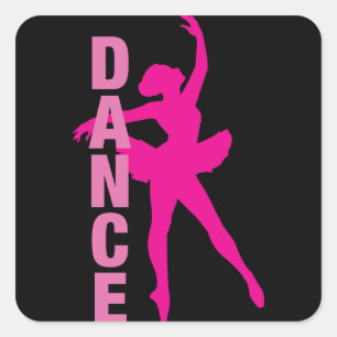 Girls Hot Pink Ballerina Dance Square Sticker