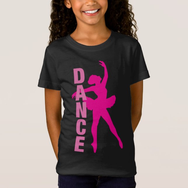 Girls Hot Pink Ballerina Dance T-Shirt (Front)