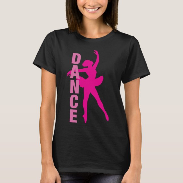 Girls Hot Pink Ballerina Dance T-Shirt (Front)