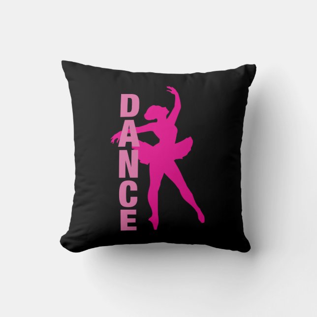 Girls Hot Pink Ballerina Dance Throw Pillow (Front)
