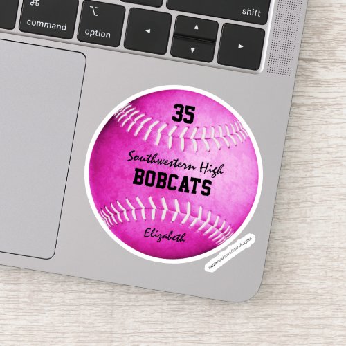 girls hot pink softball custom team name sticker