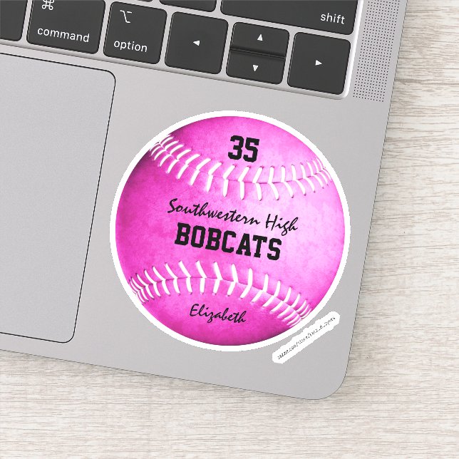 girls hot pink softball custom team name sticker (Detail)