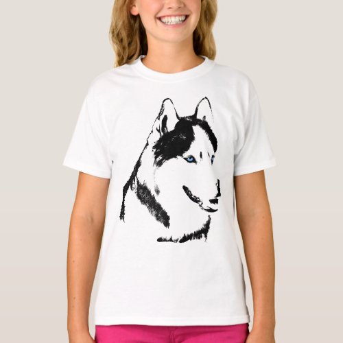 Girls Husky T_Shirt Sled Dog Kids Husky Shirt