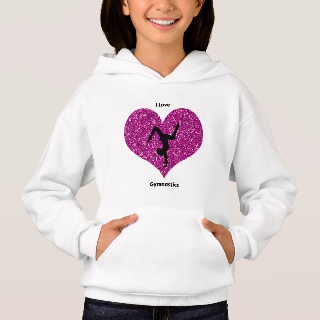 Girls I Love Gymnastics Glitter Heart T-Shirt Hoodie (Front)