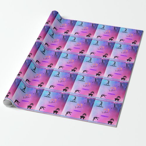 Girls I Love Gymnastics Hearts Wrapping Paper