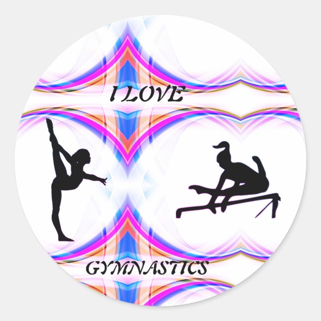 Girls "I Love Gymnastics" Round Stickers (Front)