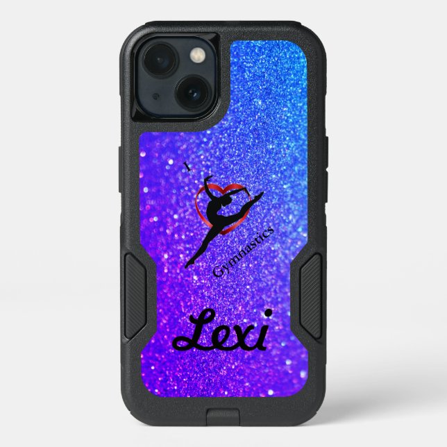 Girls I Love Gymnastics Sparkle w/ Name Otterbox iPhone Case (Back)