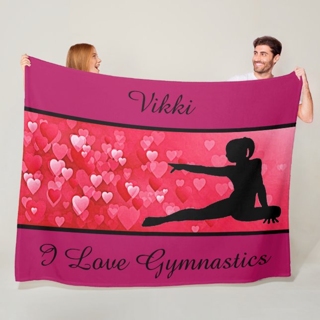Girls I Love Gymnastics with Hearts Fleece Blanket (In Situ)