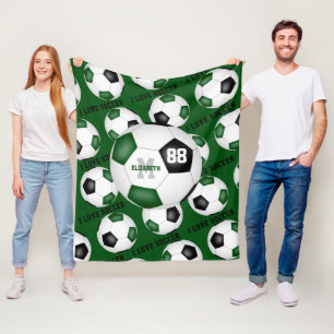 Girls I love soccer sports mantra green black Fleece Blanket