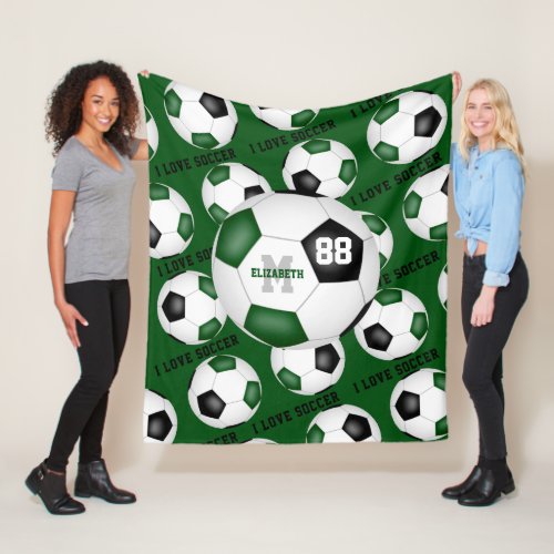 Girls I love soccer sports mantra green black Fleece Blanket
