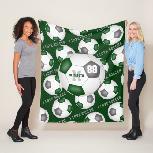Girls I love soccer sports mantra green gray  Fleece Blanket