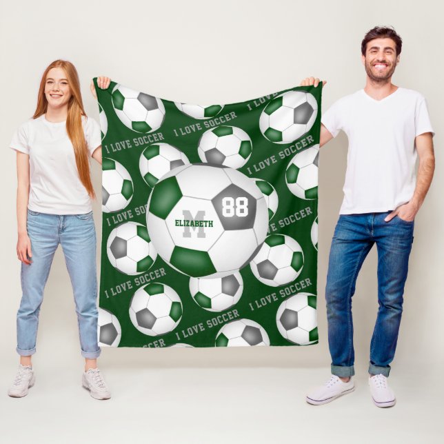 Girls I love soccer sports mantra green gray  Fleece Blanket (In Situ)