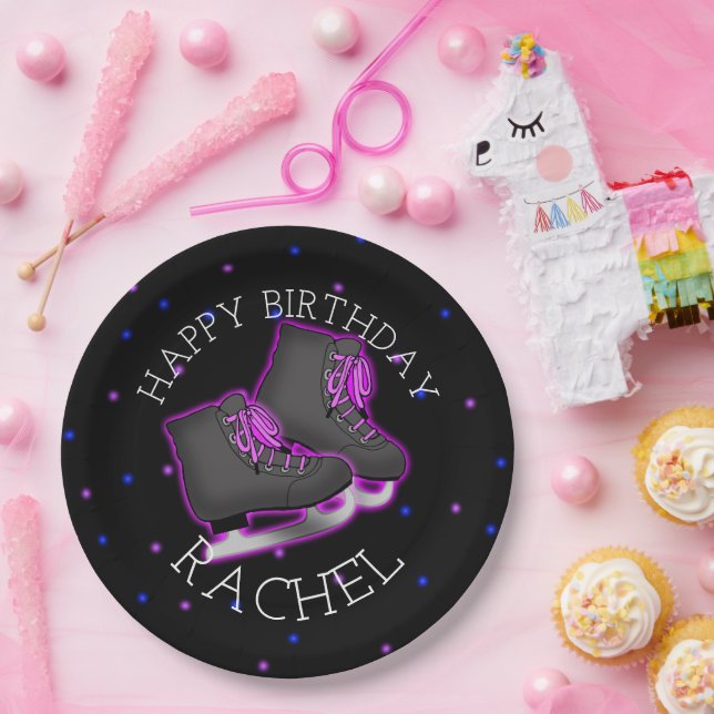 Girl's Ice Skate Birthday Party Paper Plates (Party)