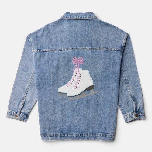 Girls Ice Skates with Pink Color Shoe Laces for To Denim Jacket