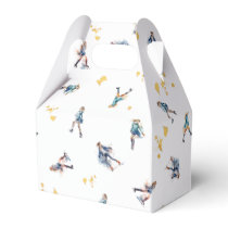 Girls Ice-Skating, Hockey Blue Gold Birthday Party Favor Boxes