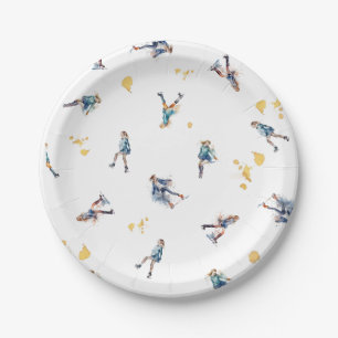 Girls Ice-Skating, Hockey Blue Gold Birthday Party Paper Plates