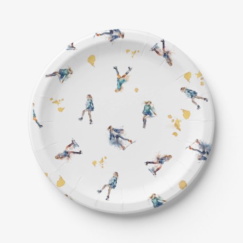 Girls Ice_Skating Hockey Blue Gold Birthday Party Paper Plates