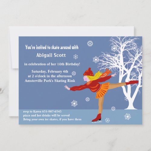 Girl's Ice Skating Party Invitation